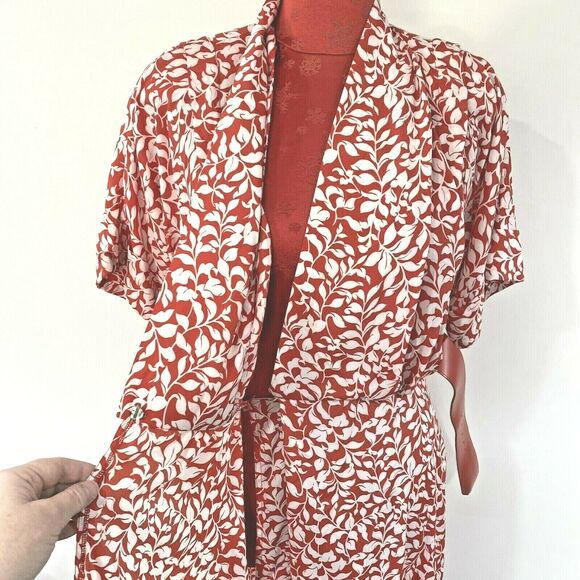 Vintage 1980 red & white true wrap dress short sleeves & patent belt retro chic - Picture 4 of 8